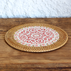RATTAN ÇERÇEVELİ 20 CM KIRMIZI GEOMETRİK MOTİFLİ DEKORATİF OBJE & NİHALE