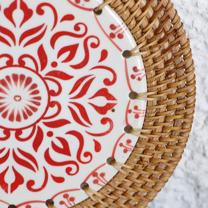 RATTAN ÇERÇEVELİ 20 CM KIRMIZI GEOMETRİK MOTİFLİ DEKORATİF OBJE & NİHALE
