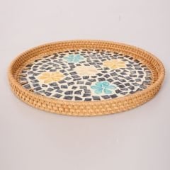 ANİTA 30X3 CM SEDEFLİ RATTAN TEPSİ & DUVAR DEKORU