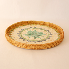 ANİTA YEŞİL SİYAH DESENLİ 30 CM. SEDEFLİ MOZAİK TEPSİ & DUVAR DEKORU