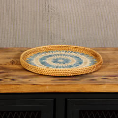 ANİTA RATTAN ÇERÇEVELİ 30 CM. EL YAPIMI SEDEFLİ MOZAİK TEPSİ & DUVAR DEKORU