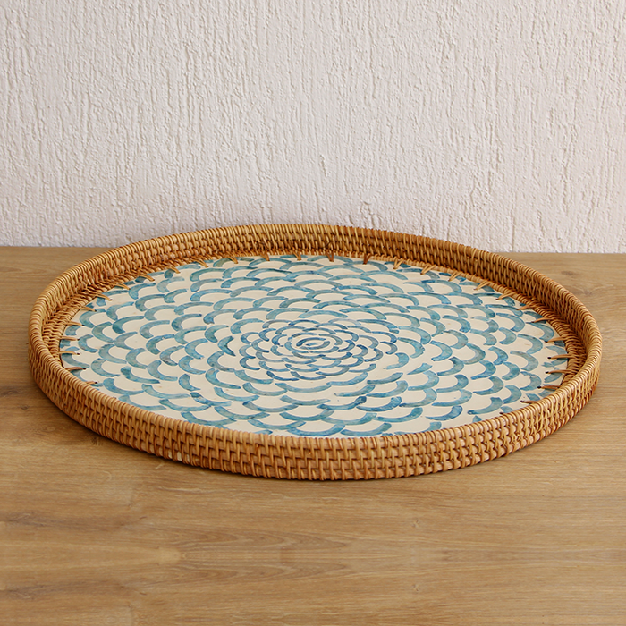ANİTA MAVİ GEOMETRİK ŞEKİLLİ 40 CM. SEDEFLİ MOZAİK TEPSİ & DUVAR DEKORU