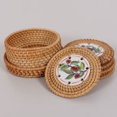 ZEYTİN RATTAN KUTULU 6'LI SERAMİK BARDAK ALTLIĞI