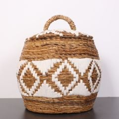 İSKİT MAKROME VE DOĞAL ABAKA - KAPAKLI SEPET 45X48 CM