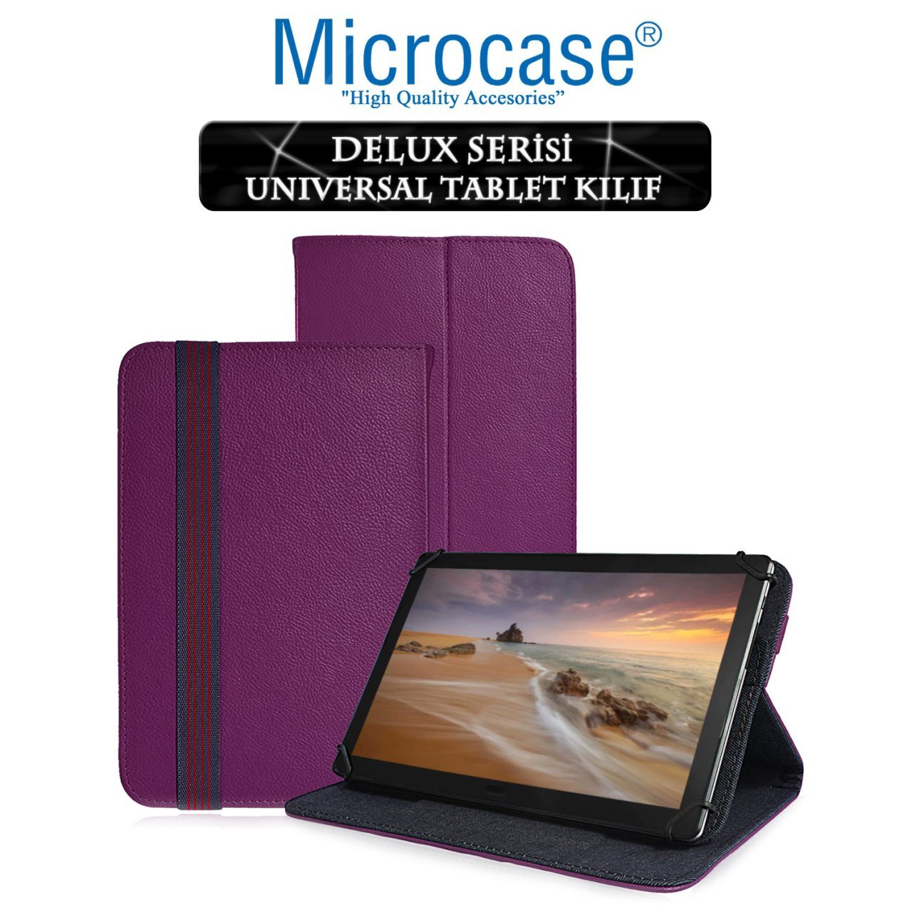 Microcase Delüx Serisi 10 inch Universal Standlı Tablet Deri Kılıf - Mor