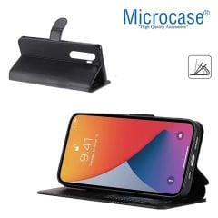 Microcase Xiaomi Redmi Note 8 Pro  Darbeye Dayanıklı Cüzdanlı ve Standlı Kapaklı Deri Kılıf Siyah AL4232