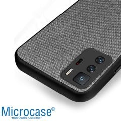 Microcase Xiaomi Redmi Note 10 Pro 5G Fabrik Serisi Kumaş ve Deri Desen Kılıf - Gri