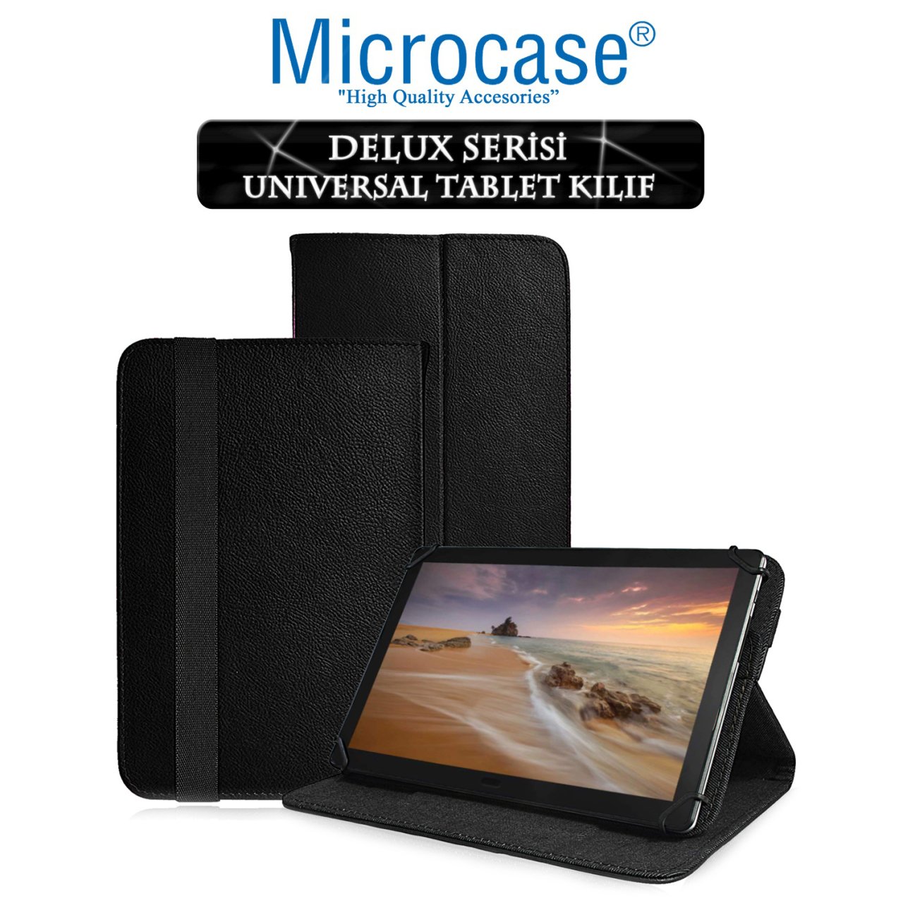 Microcase Delüx Serisi 8 inch Universal Standlı Tablet Deri Kılıf - Siyah