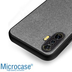 Microcase Xiaomi Poco F3 GT Fabrik Serisi Kumaş ve Deri Desen Kılıf - Gri
