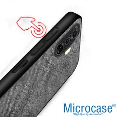 Microcase Xiaomi Poco F3 GT Fabrik Serisi Kumaş ve Deri Desen Kılıf - Gri