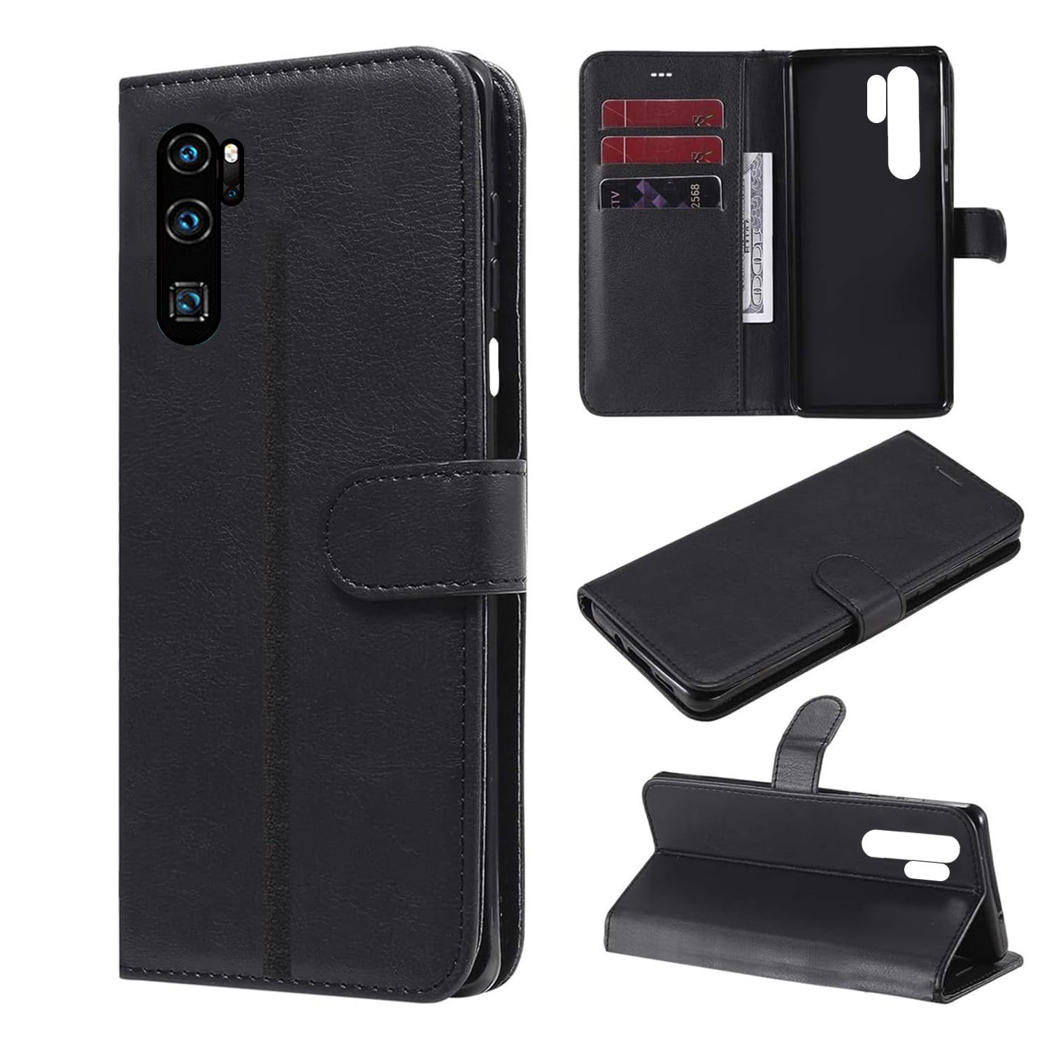 Microcase Huawei P30 Pro  Darbeye Dayanıklı Cüzdanlı ve Standlı Kapaklı Deri Kılıf Siyah AL4232