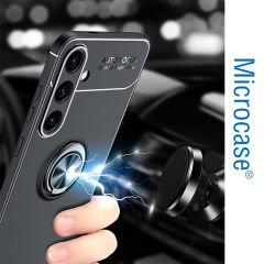 Microcase Samsung S24 Focus Serisi Yüzük Standlı Silikon Kılıf - Siyah AL3363