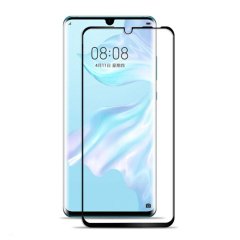 Huawei P30 Lite Tam Kaplayan Çerçeveli Tempered Cam - Siyah