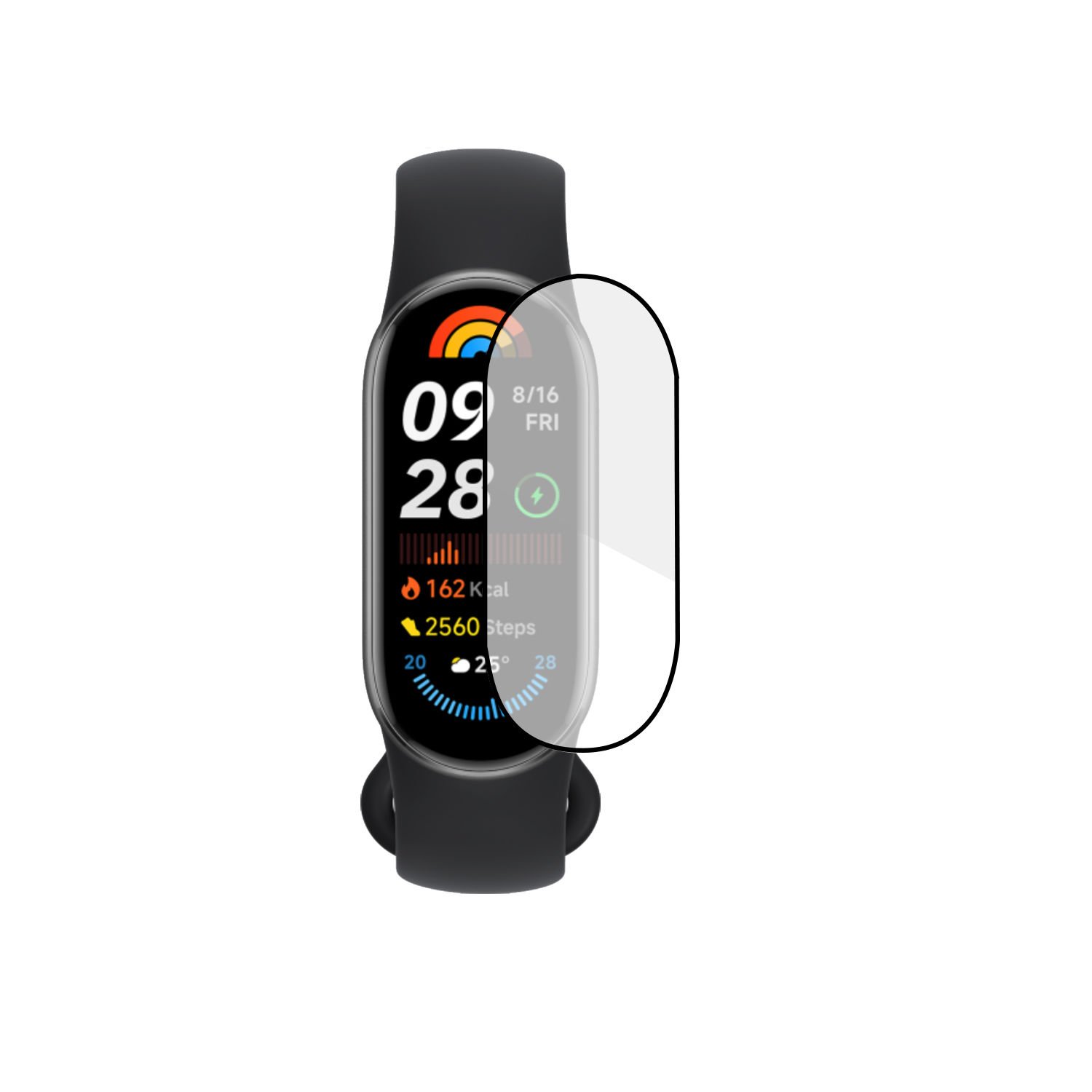 Microcase Xiaomi Smart Band 9 için Tam Kaplayan Kavisli Ekran Koruyucu 3D Pet Film - Siyah AL3385