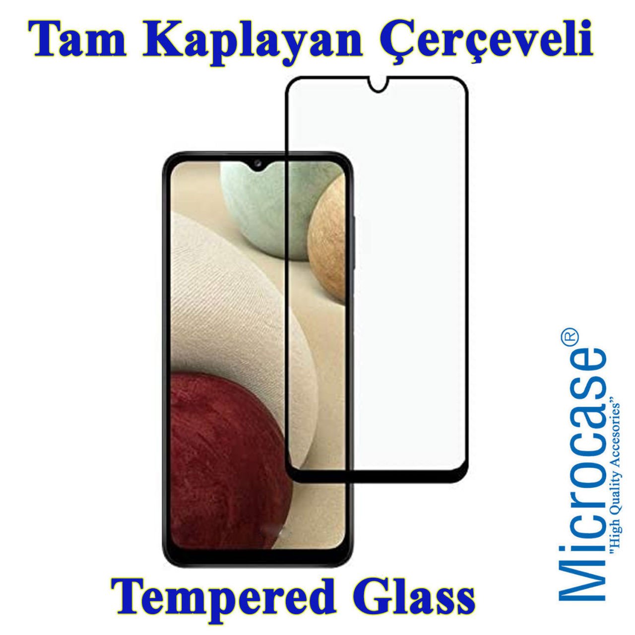 Microcase Samsung Galaxy A12 Tam Kaplayan Çerçeveli Tempered Ekran Koruyucu - Siyah