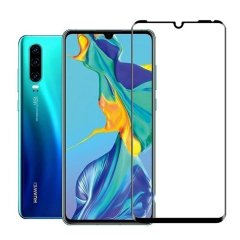 Huawei P30 Tam Kaplayan Çerçeveli Tempered Cam - Siyah
