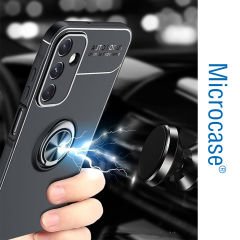 Microcase Samsung Galaxy A15   Focus Serisi Yüzük Standlı Silikon Kılıf - Siyah AL3363