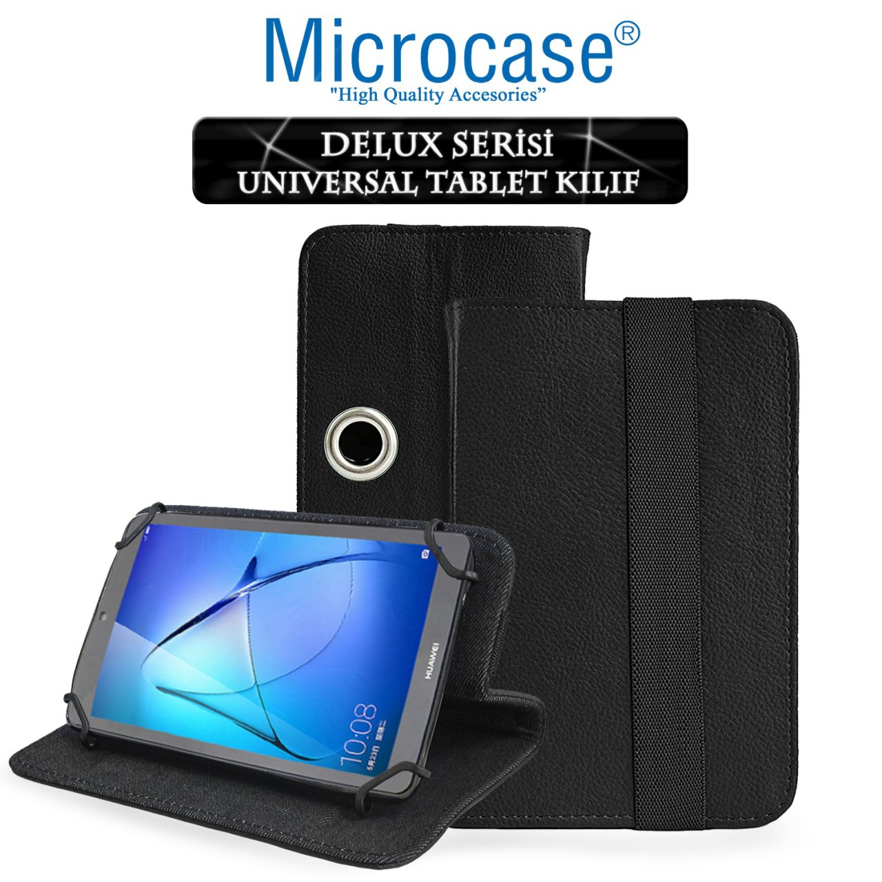 Microcase Delüx Serisi 7 inch Universal Döner Standlı Tablet Deri Kılıf - Siyah