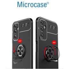 Microcase Samsung Galaxy A25   Focus Serisi Yüzük Standlı Silikon Kılıf - Siyah AL3363