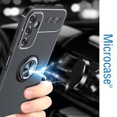 Microcase Samsung Galaxy A25   Focus Serisi Yüzük Standlı Silikon Kılıf - Siyah AL3363