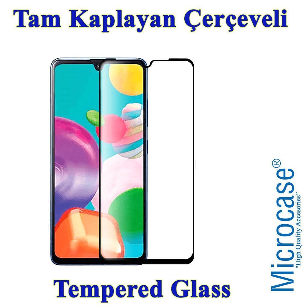 Microcase Samsung A41 Tam Kaplayan Çerçeveli Cam -Siyah