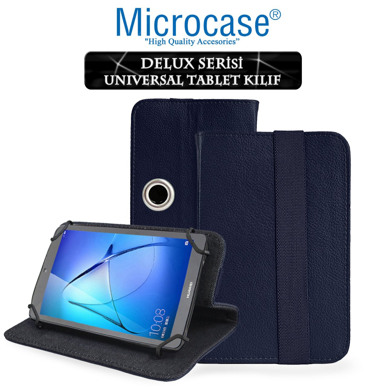 Microcase Delüx Serisi 7 inch Universal Döner Standlı Tablet Deri Kılıf - Lacivert