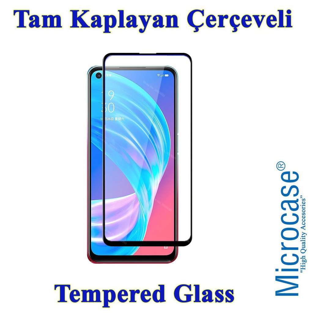 Microcase Oppo A72 Tam Kaplayan Çerçeveli Cam -Siyah
