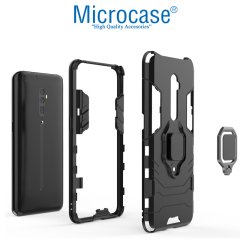 Microcase Oppo Reno 10x Zoom Batman Serisi Yüzük Standlı Armor Kılıf + Tempered Glass Cam Koruma (SEÇENEKLİ)