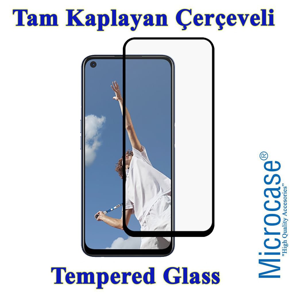 Microcase Oppo A52 Tam Kaplayan Çerçeveli Cam -Siyah