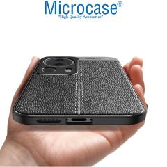 Microcase Xiaomi 13 Lite / Civi 2 (Global) Leather Serisi Deri Efekt Silikon Kılıf - Siyah AL3337