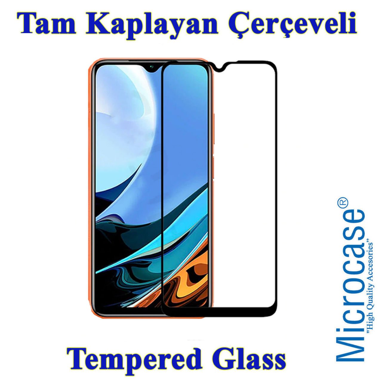Microcase Xiaomi Redmi 9T Tam Kaplayan Çerçeveli Tempered Ekran Koruyucu - Siyah