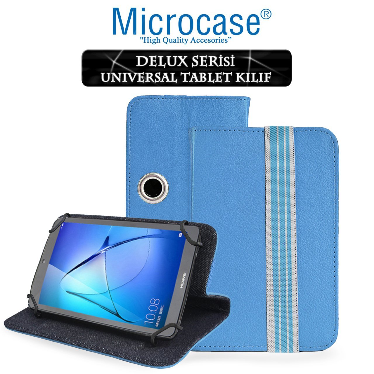 Microcase Delüx Serisi 7 inch Universal Döner Standlı Tablet Deri Kılıf - Turkuaz