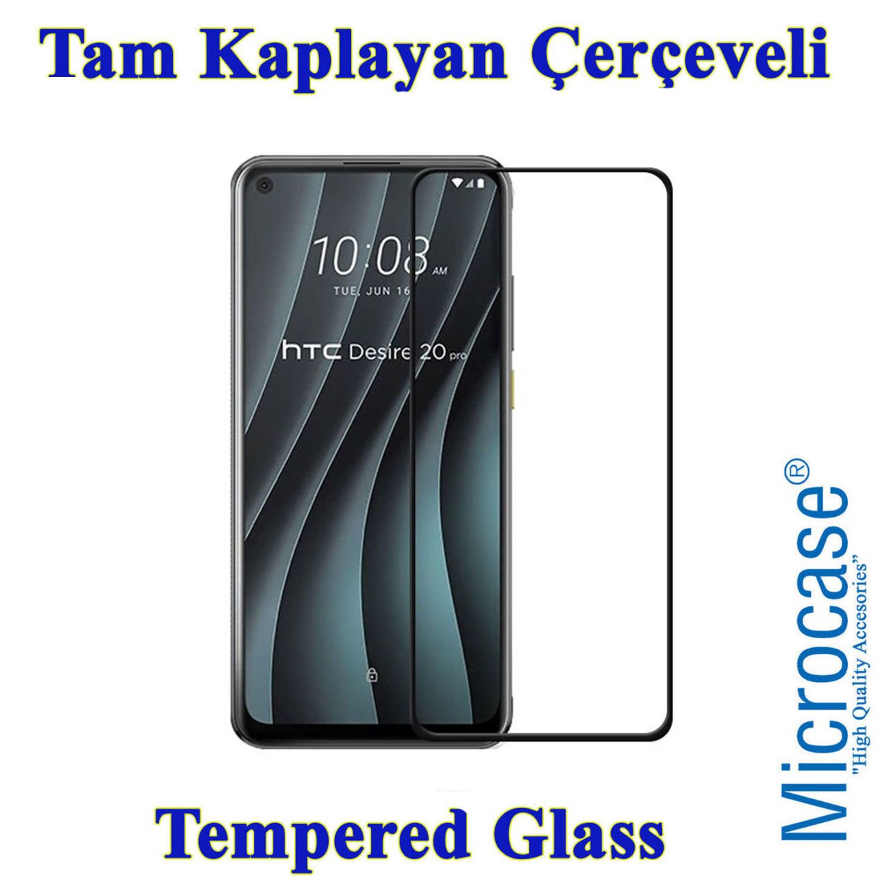 Microcase HTC Desire 20 Pro Tam Kaplayan Çerçeveli Tempered Ekran Koruyucu - Siyah
