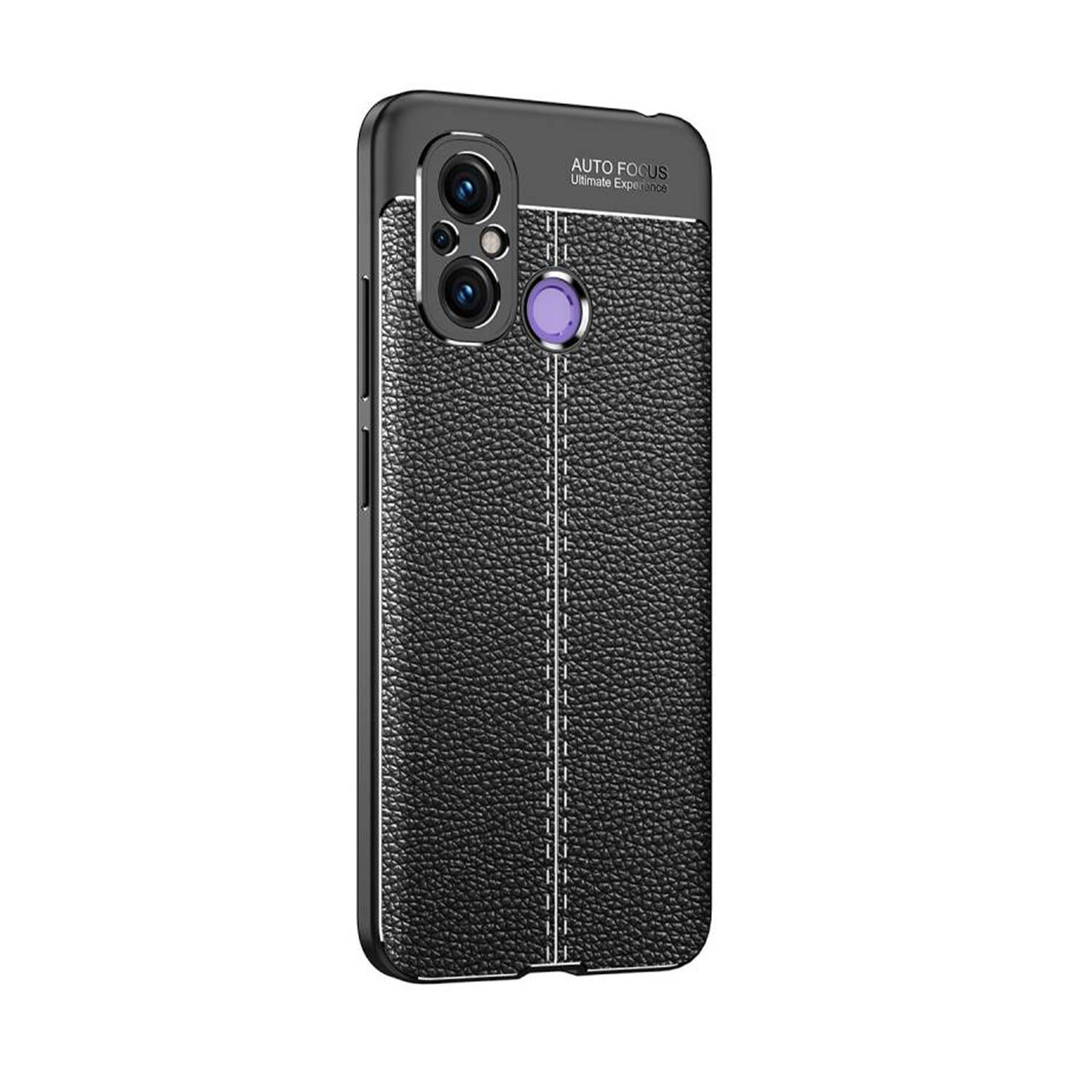 Microcase Xiaomi Poco C55 / Redmi 12C / Redmi 11A Leather Serisi Deri Efekt Silikon Kılıf - Siyah AL3337