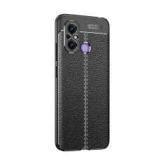 Microcase Xiaomi Poco C55 / Redmi 12C / Redmi 11A Leather Serisi Deri Efekt Silikon Kılıf - Siyah AL3337