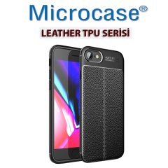 Microcase iPhone SE 2020 Leather Tpu Silikon Kılıf - Siyah + Tempered Glass Cam Koruma