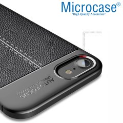 Microcase iPhone SE 2020 Leather Tpu Silikon Kılıf - Siyah + Tempered Glass Cam Koruma