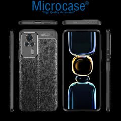 Microcase Xiaomi Redmi K60E Leather Serisi Deri Efekt Silikon Kılıf - Siyah AL3337