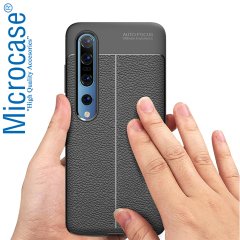 Microcase Xiaomi Mi 10 Leather Tpu Silikon Kılıf - Siyah