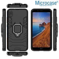 Microcase Xiaomi Redmi 7A Batman Serisi Yüzük Standlı Armor Kılıf + Tempered Glass Cam Koruma (SEÇENEKLİ)