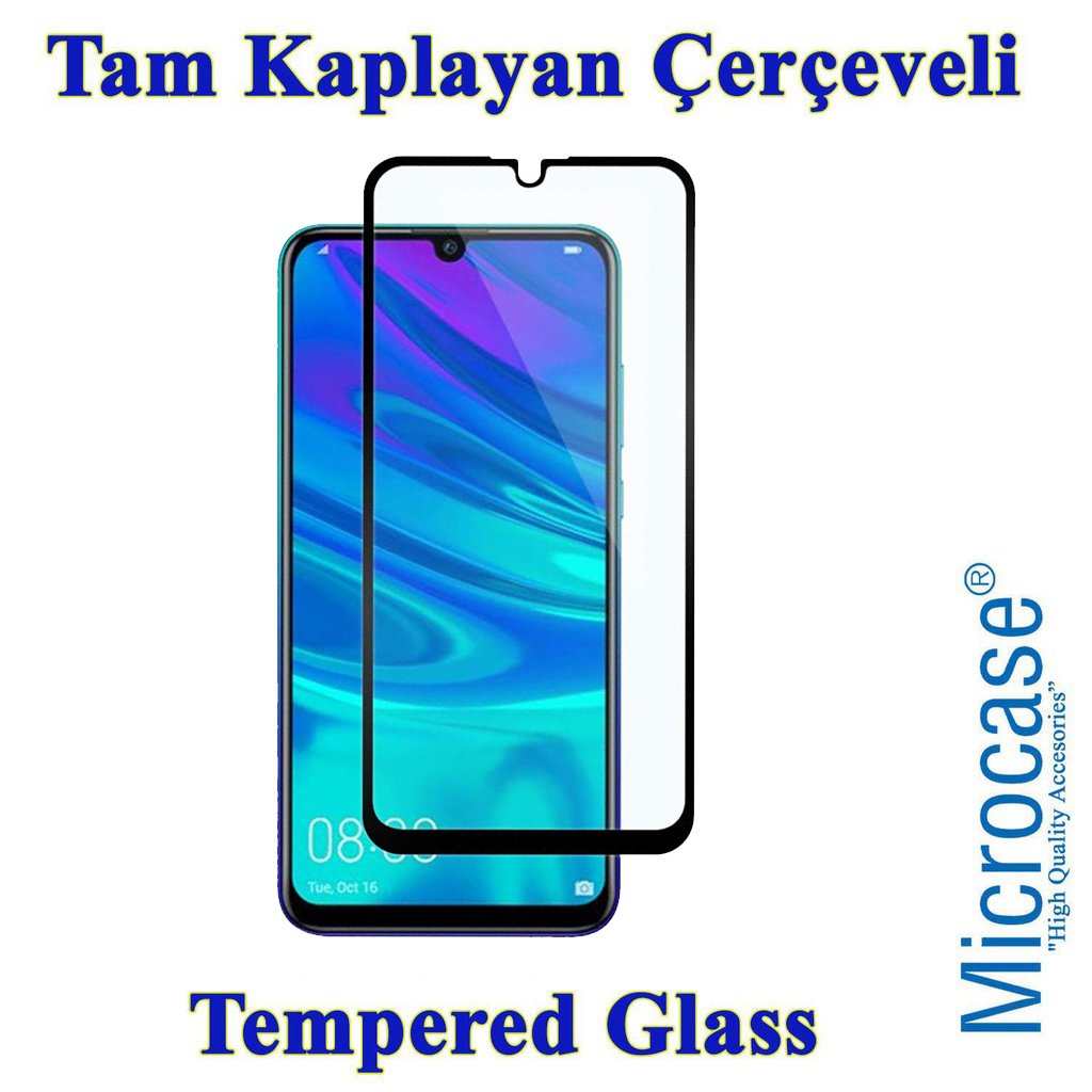 Microcase Huawei Y7 2019 Tam Kaplayan Çerçeveli Cam -Siyah