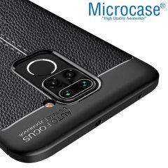 Microcase Xiaomi Redmi Note 9 Leather Tpu Silikon Kılıf - Siyah + Tempered Glass Cam Koruma
