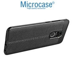 Microcase Xiaomi Redmi Note 9 Leather Tpu Silikon Kılıf - Siyah + Tempered Glass Cam Koruma