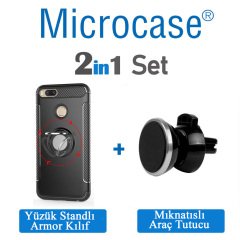 Mi 5X Yüzük standlı Armor Silikon Kılıf+Manyetik Araç Tutucu
