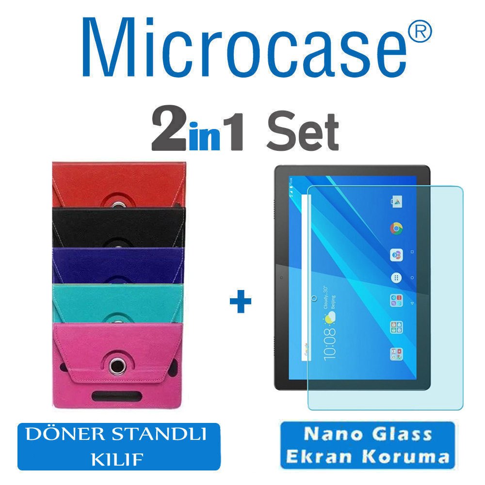 Microcase Lenovo TAB M10 X505L 10.1 inch Universal Döner Standlı Tablet Kılıfı + Nano Esnek Ekran Koruma Filmi