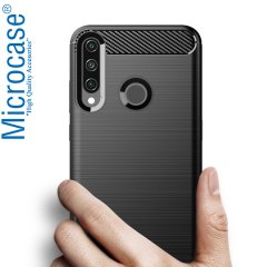 Huawei Y6P Brushed Carbon Fiber Silikon Kılıf - Siyah