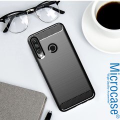 Huawei Y6P Brushed Carbon Fiber Silikon Kılıf - Siyah