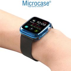 Microcase Apple Watch 7 45 mm Önü Açık Parlak Silikon Kılıf - Mavi