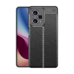 Microcase Xiaomi Poco X5 Leather Serisi Deri Efekt Silikon Kılıf - Siyah AL3337