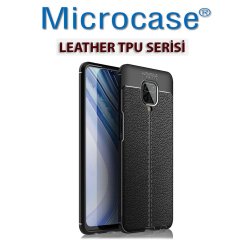 Microcase Xiaomi Redmi Note 9S - Redmi Note 9 Pro - Redmi Note 9 Pro Max Leather Tpu Silikon Kılıf - Siyah + Tempered Glass Cam Koruma